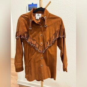 Pia Rucci suede leather brown western fringe jacket